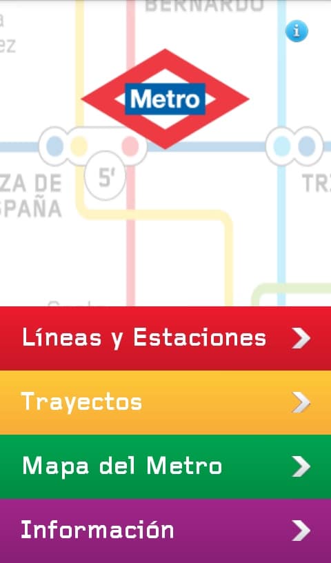 Captura de pantalla de la aplicación de Metro de Madrid para Android. Captura de pantalla de la aplicación de Metro de Madrid para Android.