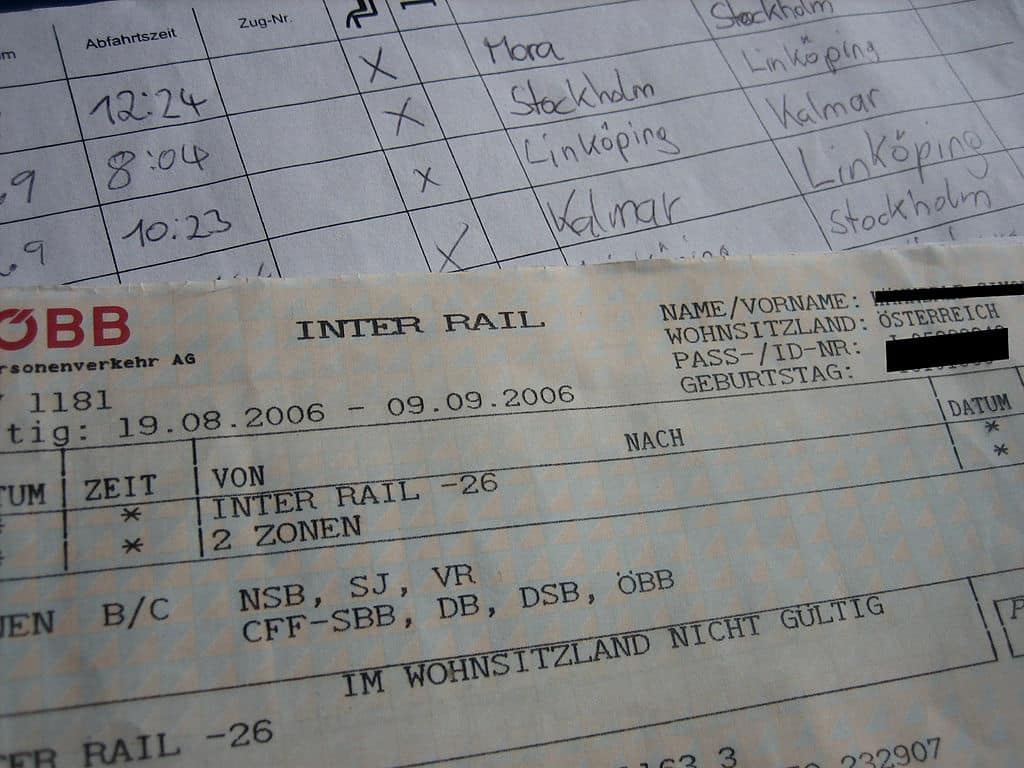 Tarjeta y billete de InterRail. Autor: Simon Hämmerle Tarjeta y billete de InterRail.