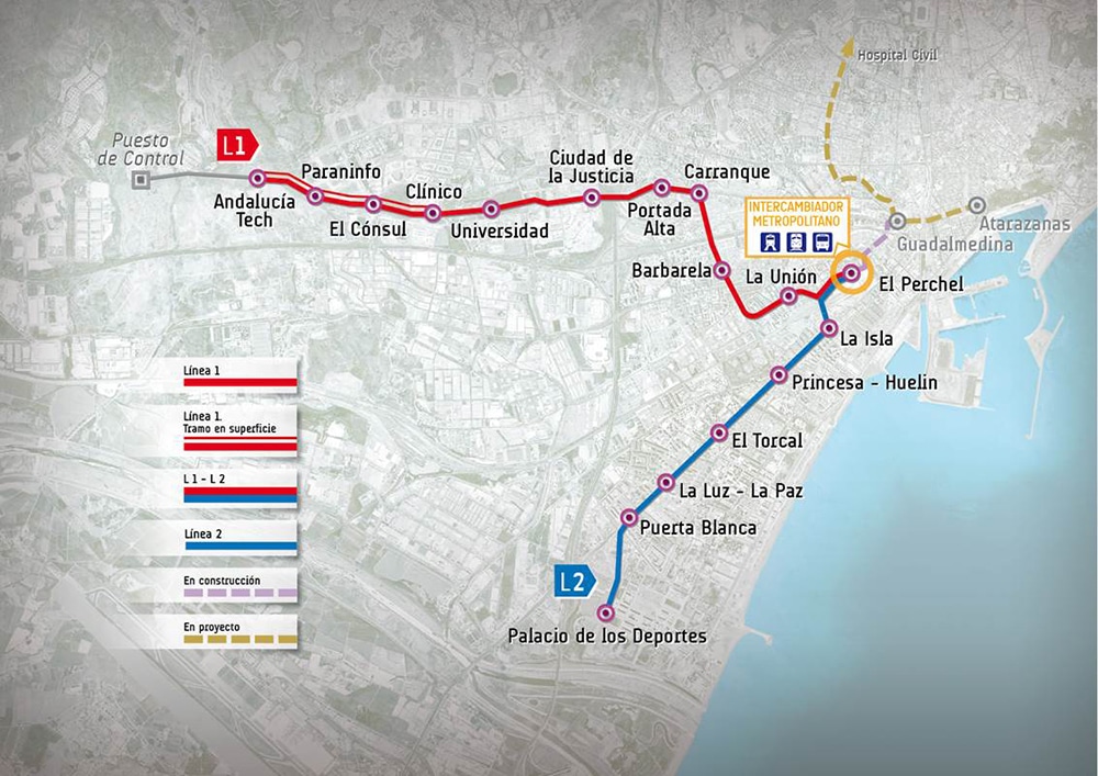 Plano del metro de Málaga