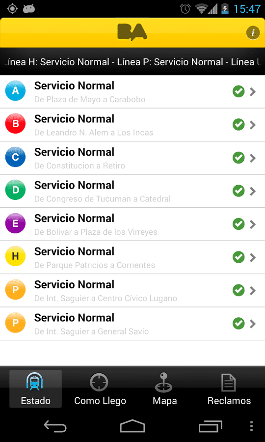 Una de las opciones de BA Subte es conocer en tiempo real el estado de la red.