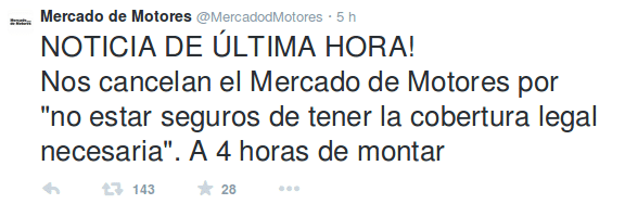 El tuit con el que la organización anunció la cancelación del evento.
