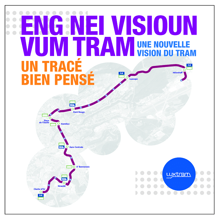 Plano del nuevo tranvía de luxemburgo. Imagen: © Luxtram.