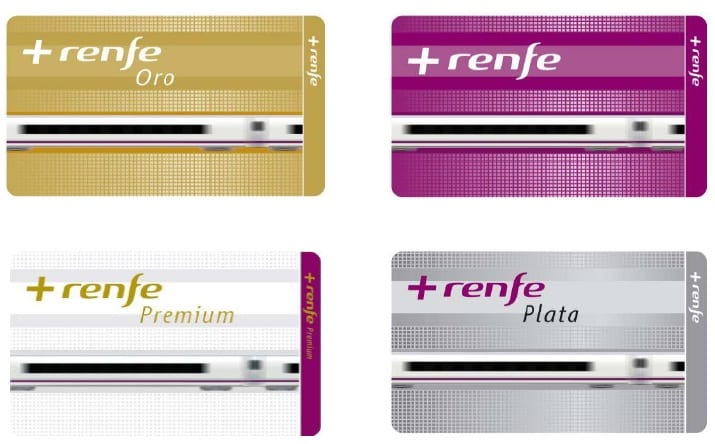 Imagen de las cuatro tarjetas +Renfe.