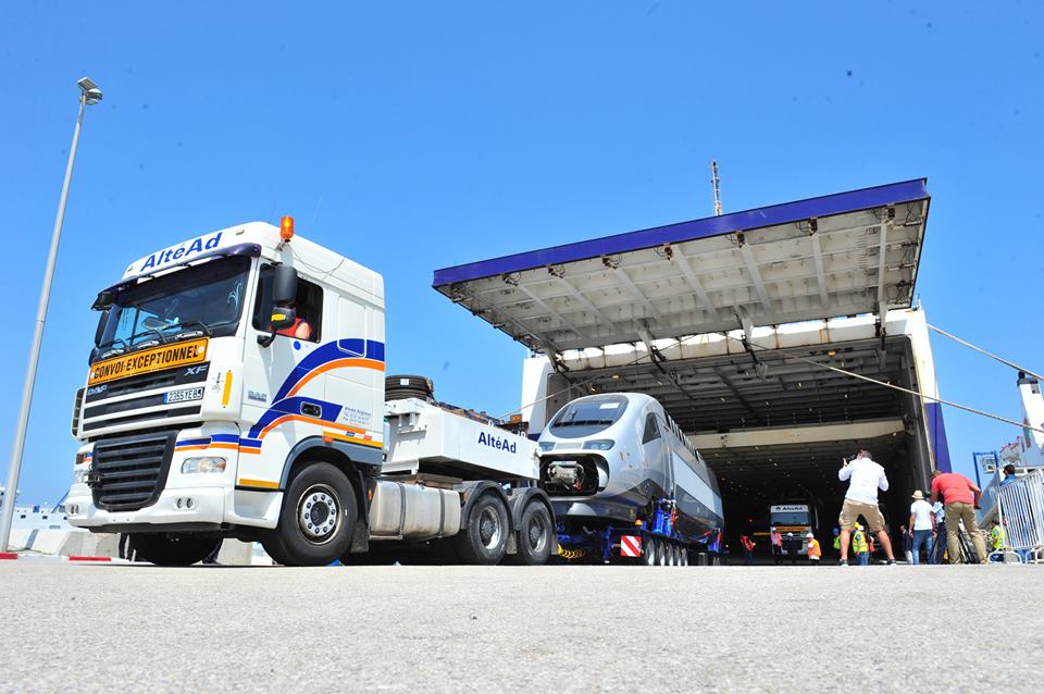 Imagen de la llegada del primer TGV de Marruecos al puerto de Tánger. Foto: ONCF.