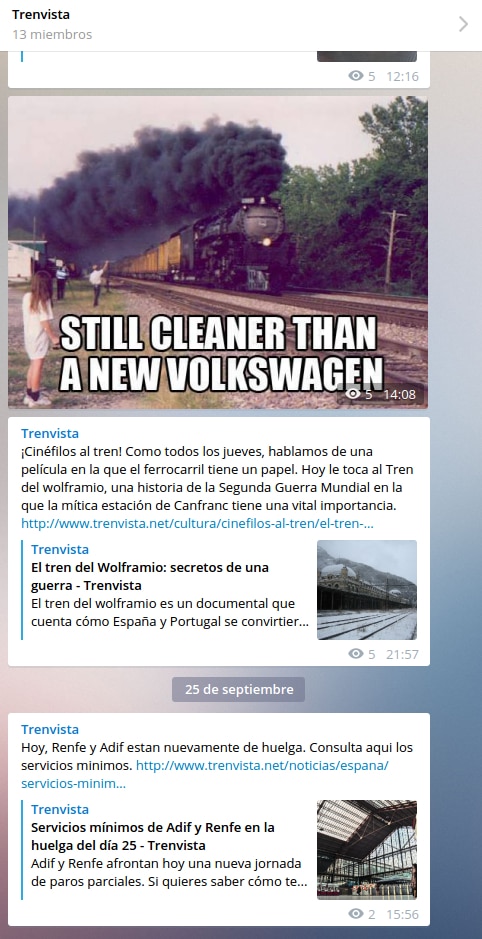 Así se ve el canal de difusión de Trenvista en Telegram