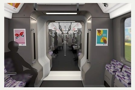 La decoración interior de los trenes también mantendrá el código de colores de Crossrail. Foto: Derby Telegraph.