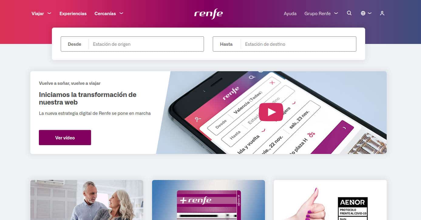 Renfe estrena la primera fase de su nueva web