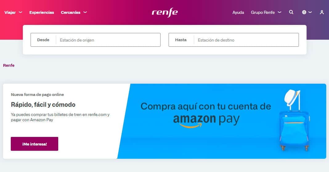 Renfe incorpora Amazon Pay para comprar billetes