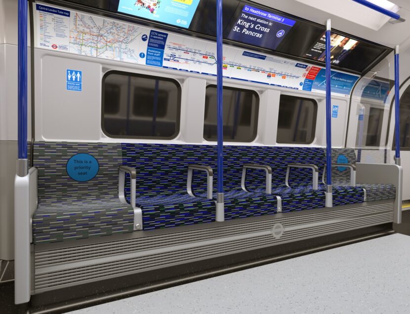 Detalle de los asientos de los nuevos trenes de la línea Picadilly. © Siemens Mobility