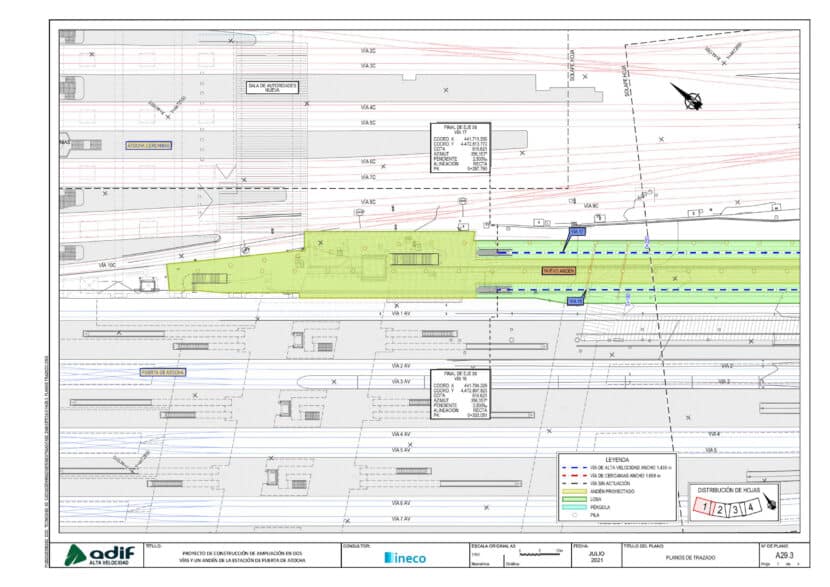 Plano de trazado de la ampliación de Puerta de Atocha en dos vías (1 de 2). © ADIF ALTA VELOCIDAD.