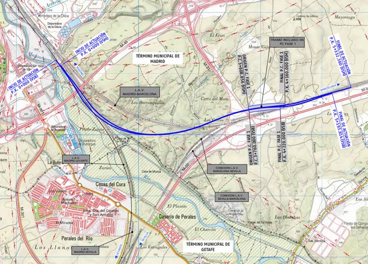 Plano de la conexión de la LAV Madrid-Barcelona con el túnel Atocha-Chamartín