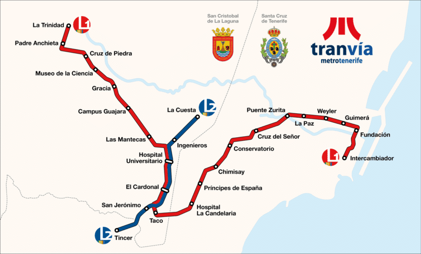 Plano del tranvía de Tenerife en 2022. MAXIMILIAN DÖRRBECKER.
