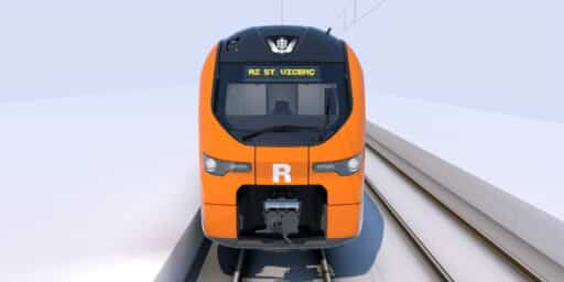 Testero del tren con la librea de Rodalies. © ALSTOM-RENFE.