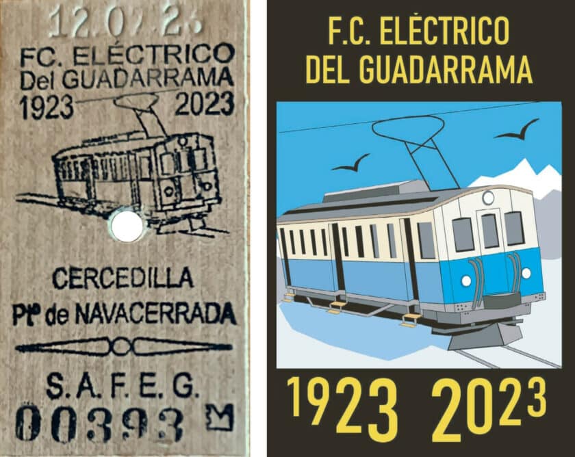 Billete Edmonson del centenario de la línea Cercedilla - Puerto de Navacerrada + pegatina. © RUBÉN MORÓN