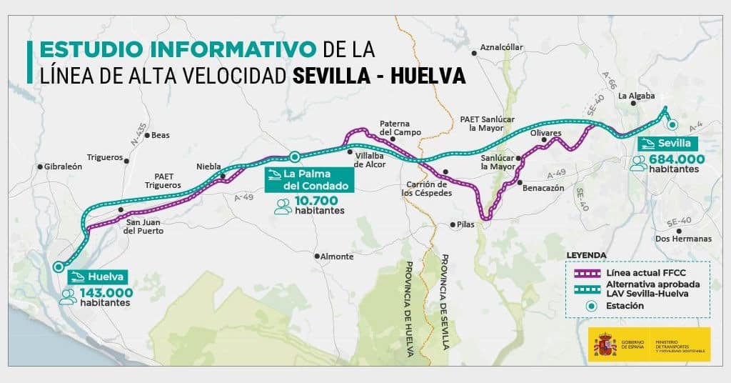 Adif AV adjudica la redacción de los proyectos de la LAV Sevilla-Huelva