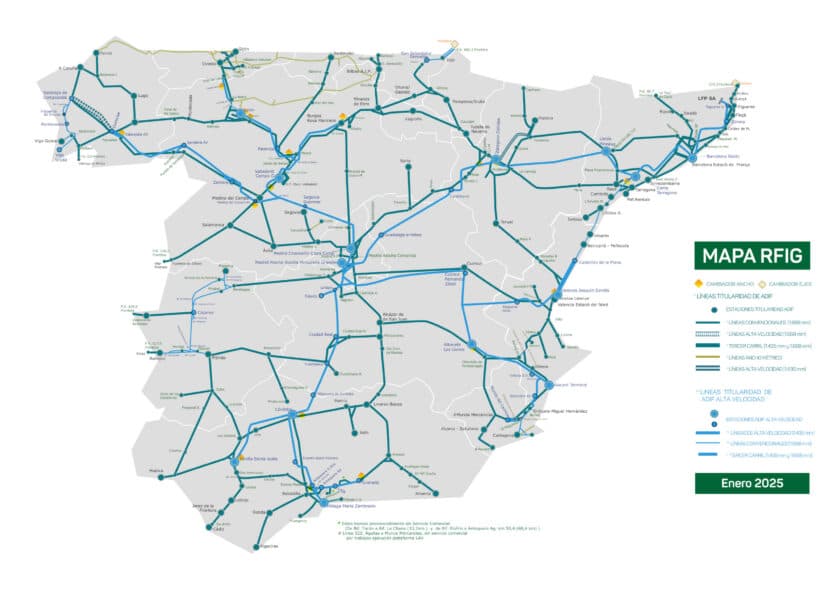 Plano de la RFIG en 2025. © ADIF.