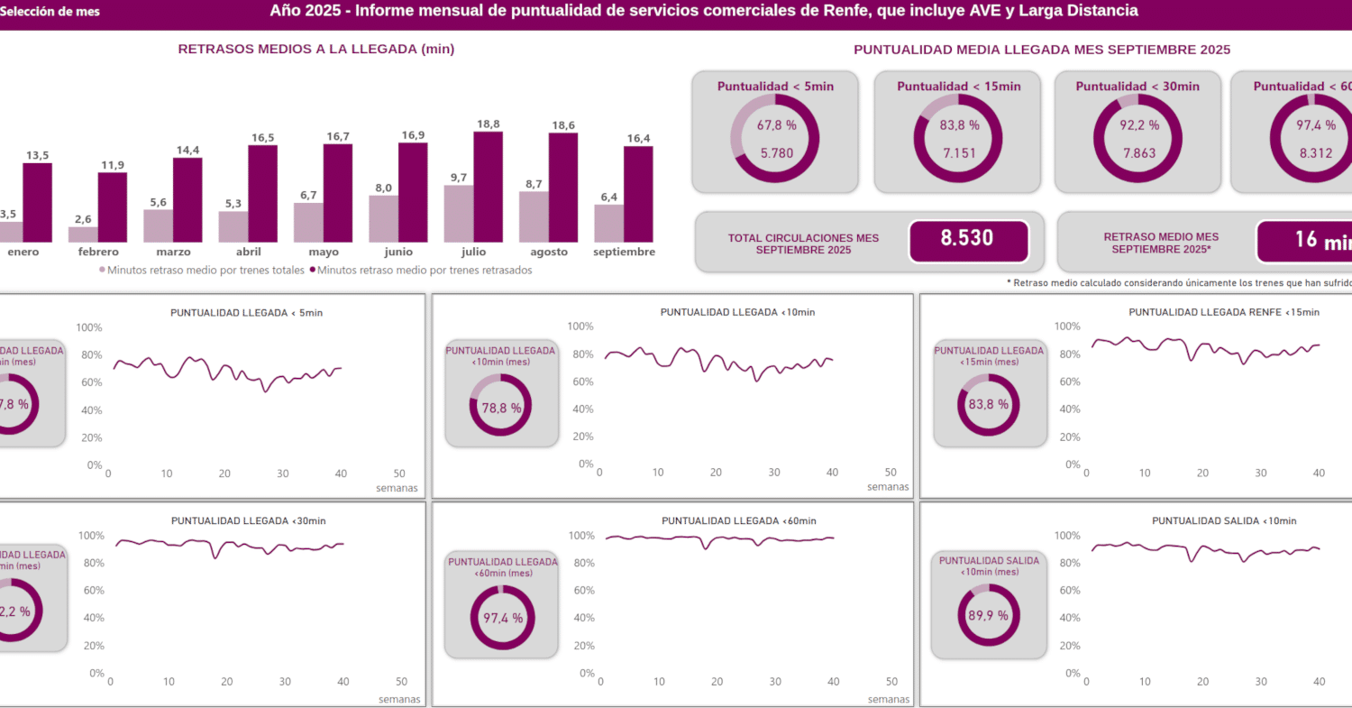 Renfe publica los informes de puntualidad de todos sus trenes de viajeros