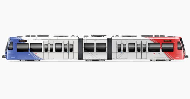 Side image of the design of the new Citylink for the Utah TRAX system. © STADLER.