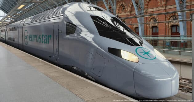 Computer design of an Avelia Horizon at London Saint Pancras station. © ALSTOM AND SPEEDINNOV.