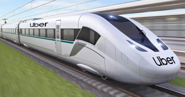 Computer image of the new Siemens Velaro Novo with the Uber logo superimposed. Background image: © SIEMENS MOBILITY.