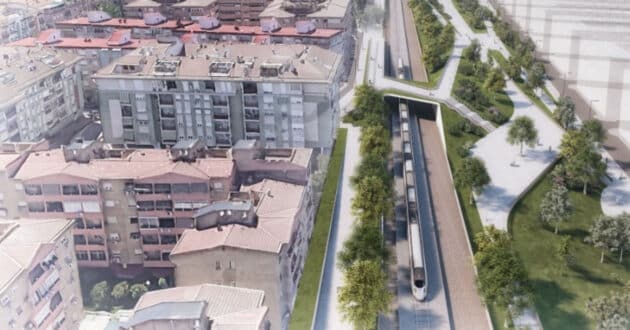 Boceto de la integración del ferrocarril en la ciudad de Jaén. © MINISTERIO DE TRANSPORTES Y MOVILIDAD SOSTENIBLE.