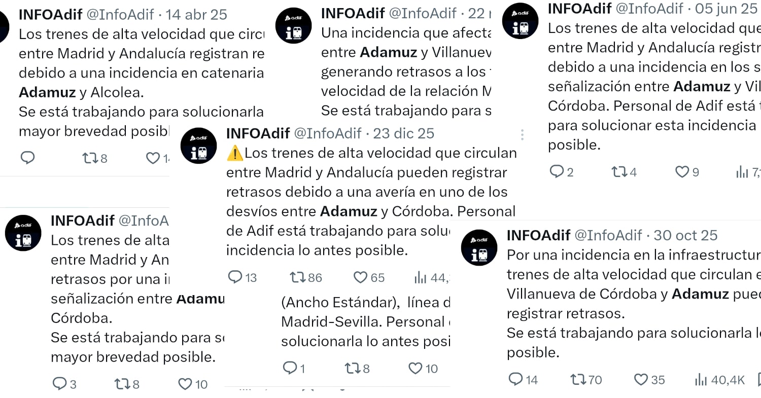 Adif detectó al menos siete incidencias técnicas en el tramo donde ocurrió el accidente de Adamuz