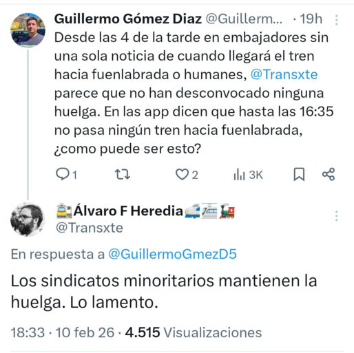 Publicación del presidente de Renfe indicando que la huelga continúa