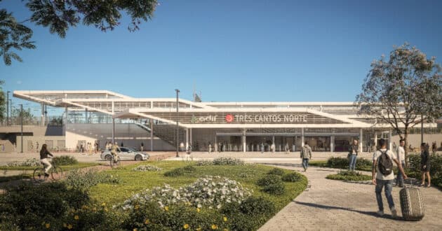 Computer image with the design of the future Tres Cantos Norte station. MINISTRY OF TRANSPORT AND SUSTAINABLE MOBILITY