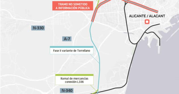 Map of the Torrellano bypass as set out in the preliminary study. © MINISTRY OF TRANSPORT AND SUSTAINABLE MOBILITY.