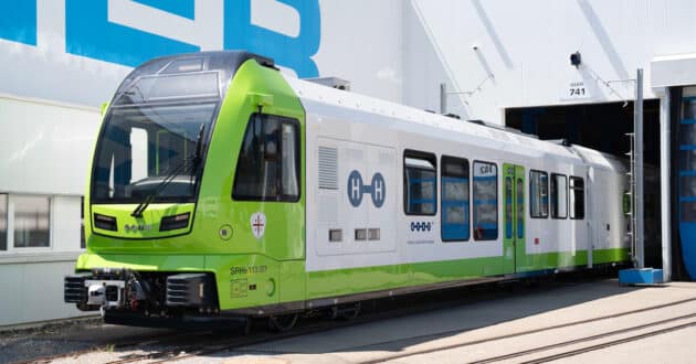 The first vehicle in the series, at the Stadler factory in Erlen. © STADLER.