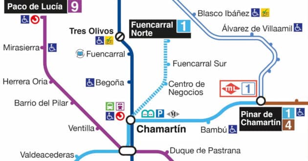 Proposta para prolongar a Linha 1 até Madrid Nuevo Norte através de um ramal em forma de Y. © COMUNIDADE DE MADRID.