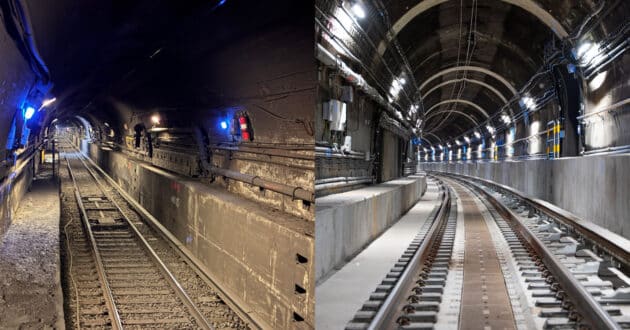 Before and after the refurbishment of Tube 2 of the East River Tunnel in New York. © AMTRAK.