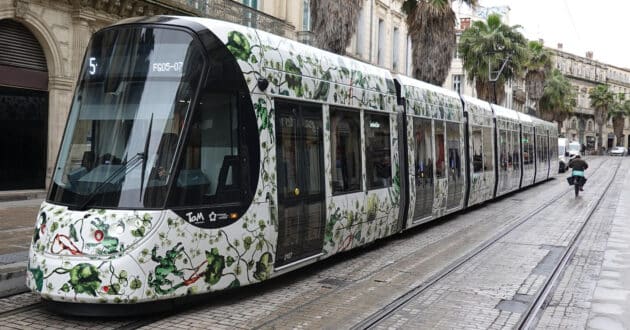The Urbos tram in Montpellier, one of the cities that have entrusted CAF with their tram network. (CC BY SA) SMILEY.TOERIST-Wikimedia Commons. Cropped image.