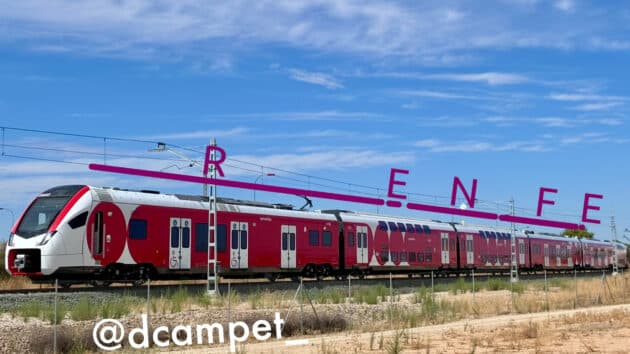 453-002 with its new livery, which spells out ‘Renfe’ in Morse code. © DCAMPET_ on Instagram. Morse code translation by MIGUEL BUSTOS.