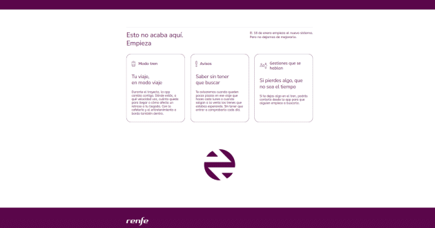 Captura de pantalla de la nueva web de Renfe mostrando la galleta.
