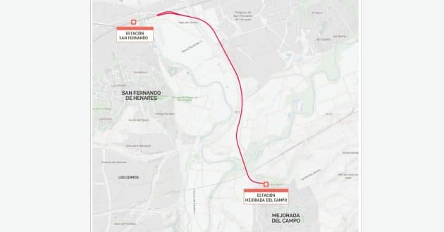 Plano de la propuesta de ampliación de la red de Cercanías Madrid a Mejorada del Campo. © MINISTERIO DE TRANSPORTES Y MOVILDAD SOSTENIBLE.